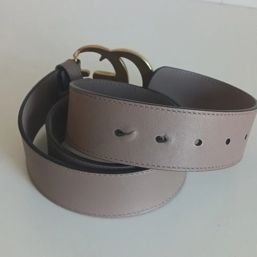 Gucci Tan W Gold Double GG Buckle Leather Belt. - Picture 3 of 6